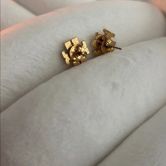 Tory Burch Gold Logo Stud Earrings - Picture 3 of 5